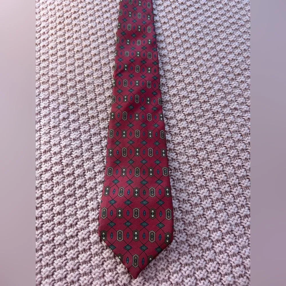 Oscar de la Renta Red Geometric Pattern Tie